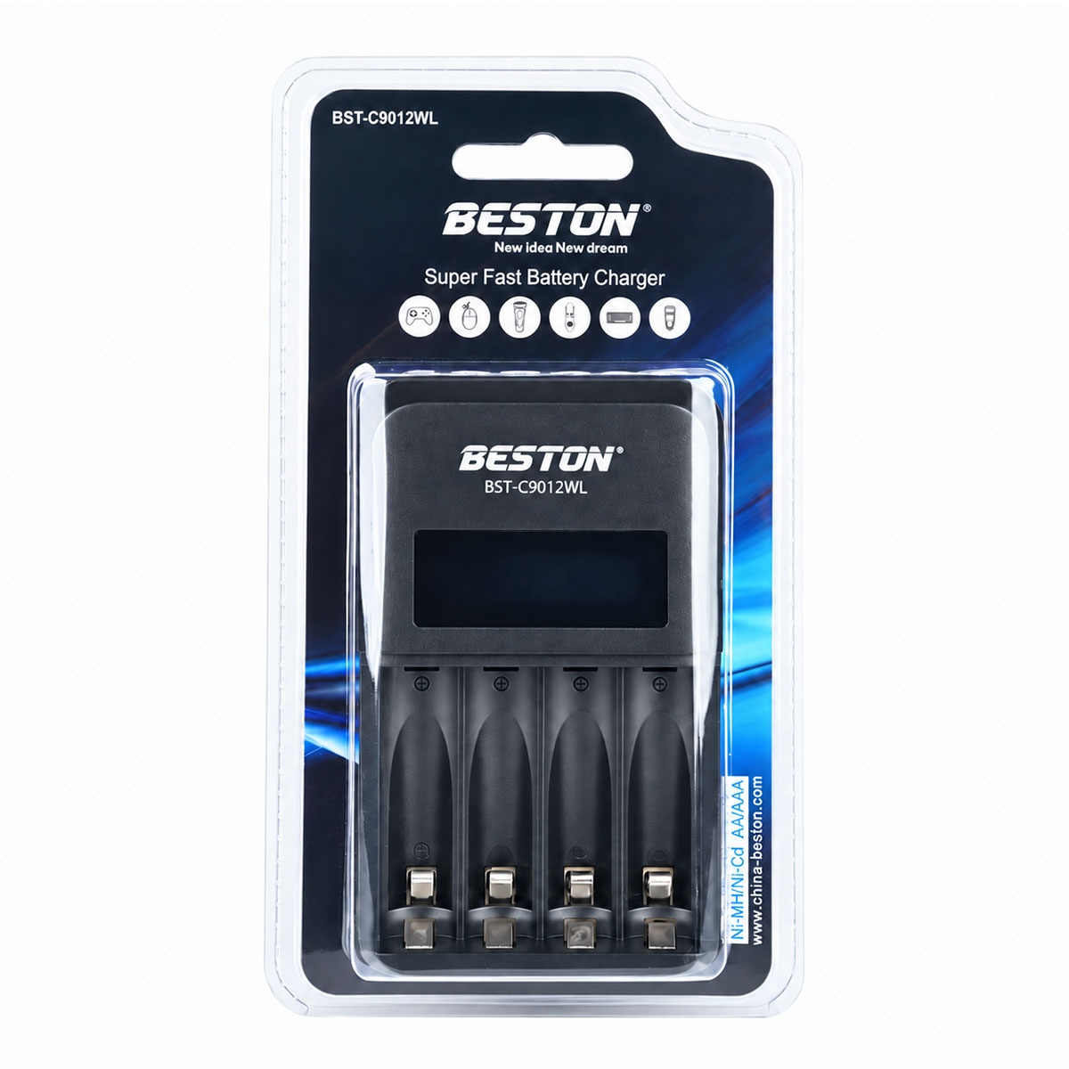شارژر سریع باتری قلمی و نیم‌قلمی بستون Beston BST-C9012WL چهار جایگاه